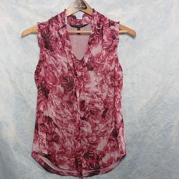 White House Black Market Tops - White House Black Market Sleeveless Pink Floral Tie Neck Blouse SZ 4